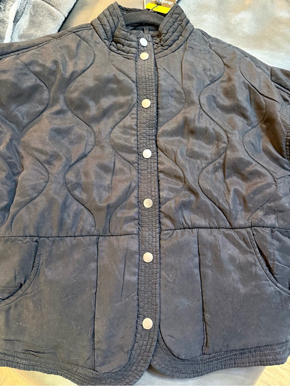 BlankNYC Black Women's Quilted Snap-Front Jacket Pockets Fall Bomber New Sz.S - Picture 5 of 8